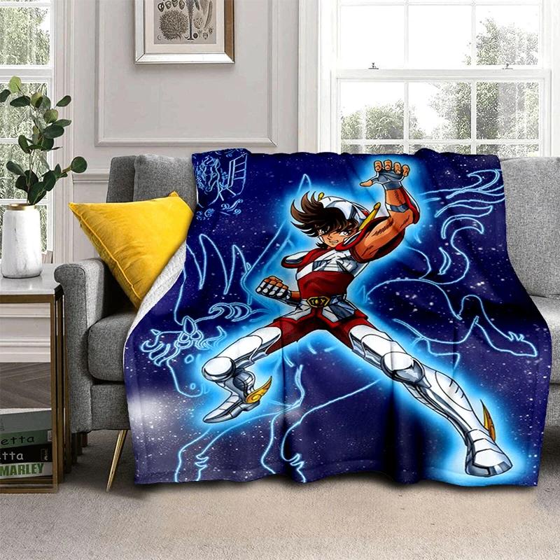 Anime Saint Seiya Glod Pattern Throws Blanket for Baby Hiking Picnic Bed Super Soft Cute Kawaii Flannel Blanket Birthday Gift