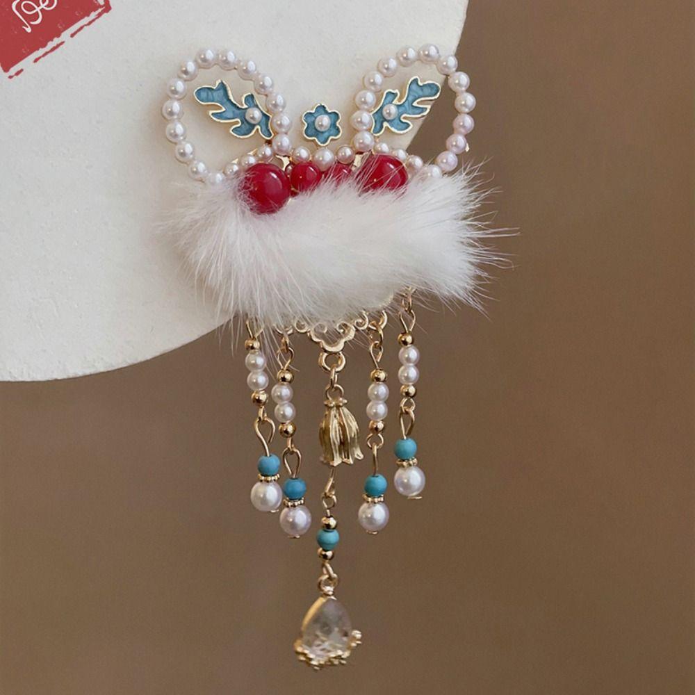 Cloth Red Velvet Bow Hairpin Plush Hanfu Hair Clip Cute Chinese New Year Headwear  Children