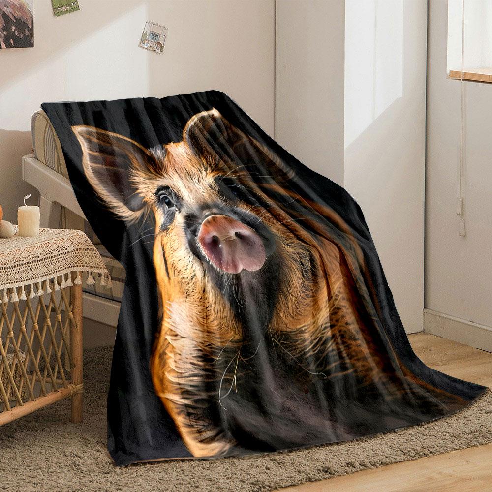 Fluffy Striped Piglet Bedroom Blanket for Livingroom Couch Lunch Break Soft Throw for Friend's Festival Gift