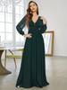 European & American Style Long Sleeve Chiffon Evening Dress - Deep V-Neck, Elegant Bridesmaid Dress