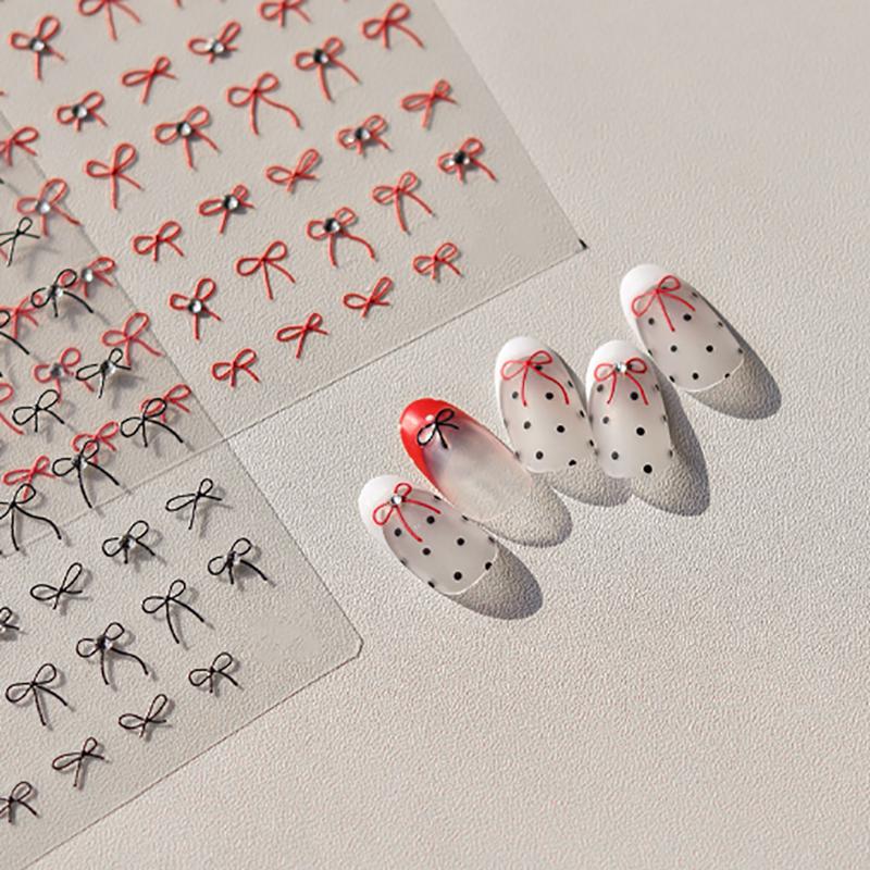 1Pcs 3D Japanese Mini Bow Nail Art Stickers  Cartoon Sale Black White Ribbon Nail Decoration Decals Diy Nail Accessories