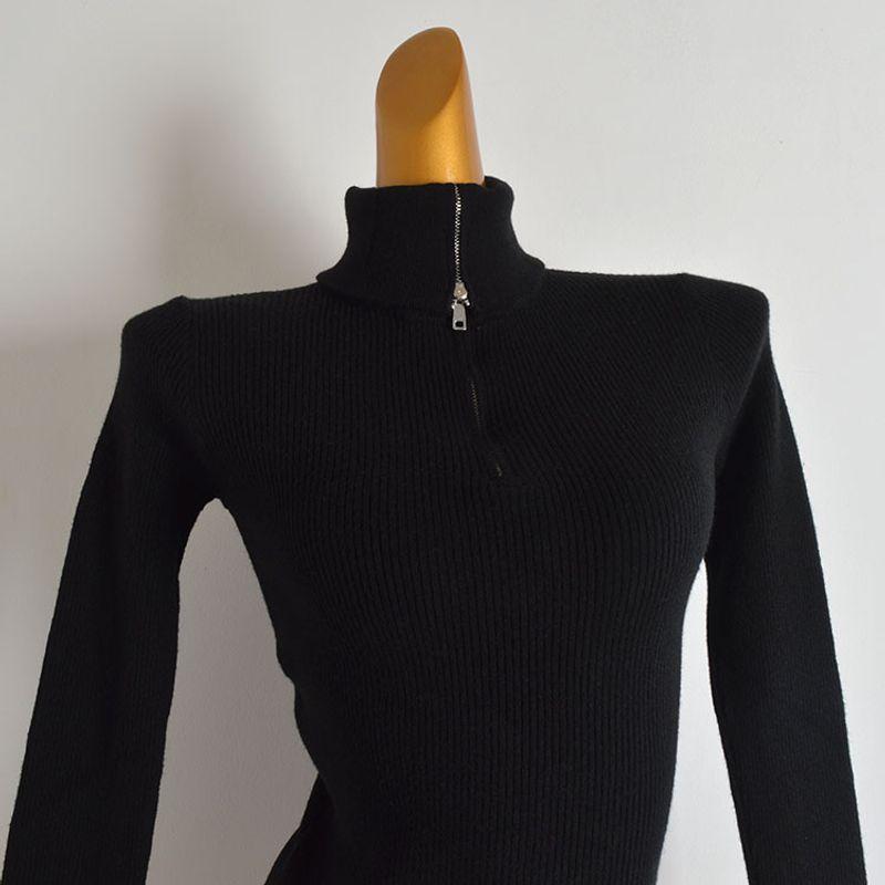 Fall and Winter New Arrival Zipper Turtleneck Pullover Long Sleeve Knitwear Women's Clothing Silm Slimming Inner Short Bottoming Shirt Tops