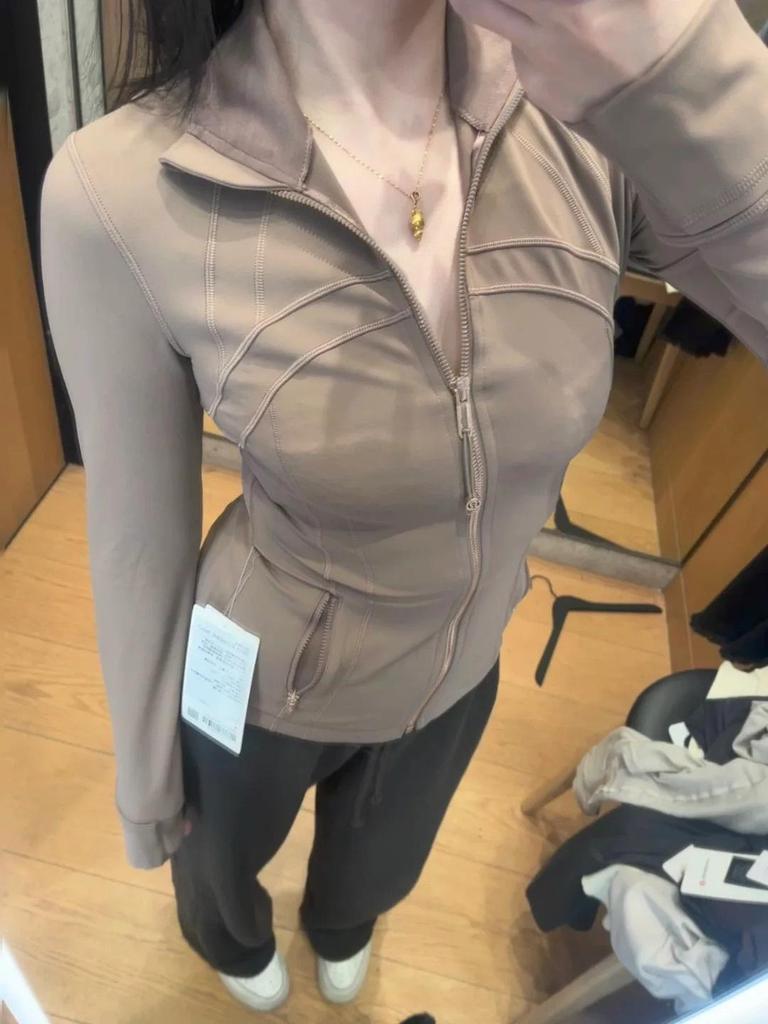 Γυναικείο Μπουφάν Γιόγκα Lulu Nude Feel - Στενή Γραμμή, Όρθιος Γιακάς, Μακρύ Μανίκι, Αθλητική Μπλούζα με Φερμουάρ για Τρέξιμο & Φίτνες.