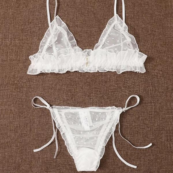 European and American Mesh See-Through Sexy Lingerie Set - Three Pieces