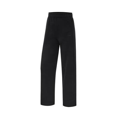 Li Ning Série Fitness Couleur Unie Taille Moyenne Confortable Molleton Respirant Jambe Droite Pantalon de Sport Tricoté Bas Femme Noir AKLU594-1