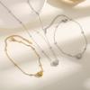 Stainless Steel Gold Color Heart Love Chain Necklace Bracelets Earrings For Women Girl   Non-Fading Jewelry Set