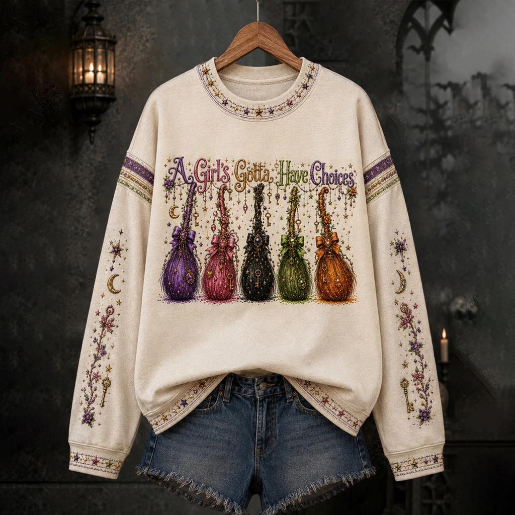 Women's Halloween Print Pullover Neck Long Sleeve Top