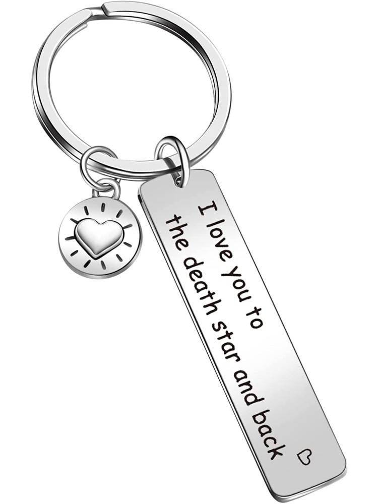 

I Love You Round Bar Stainless Steel Keychain Romantic Love Design Fashion Couple Pendant Practical Gift for Lover