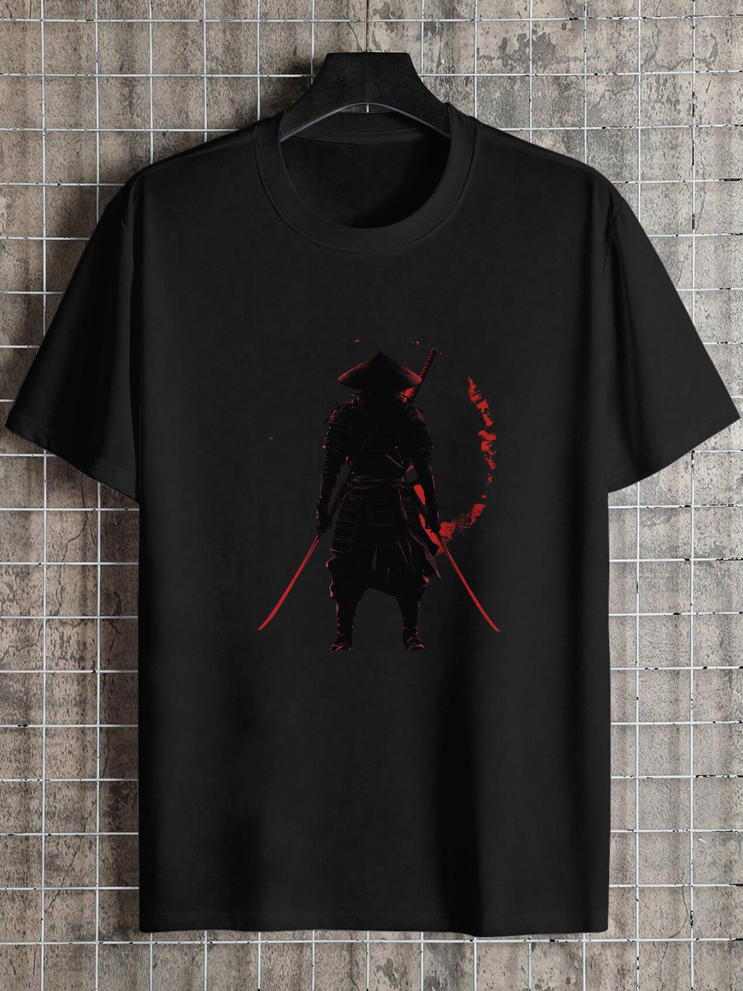 1pc Bold Warrior Graphic Black T-shirt - 180g Cotton Crew Neck Short Sleeve S