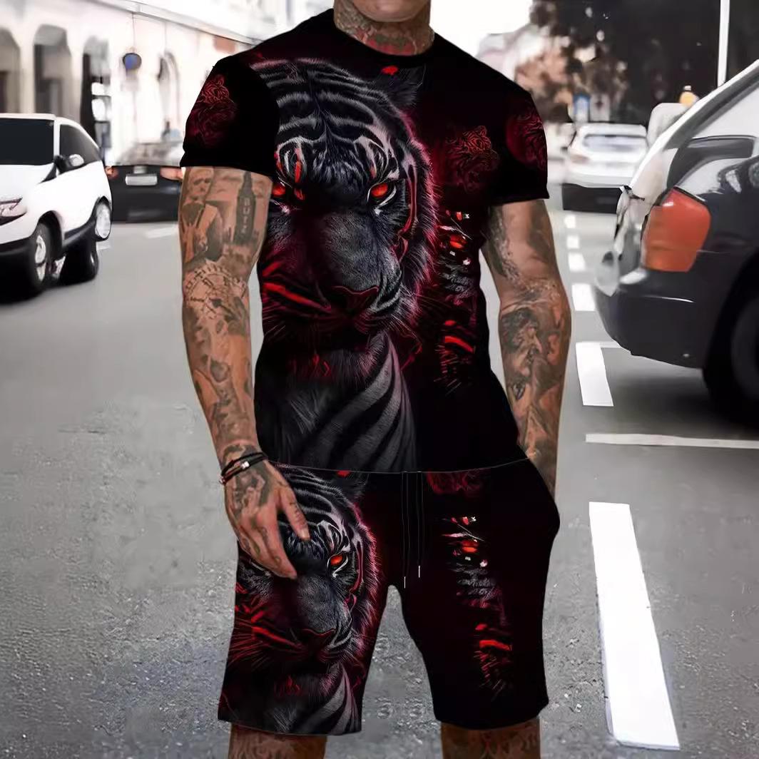 

Чоловічий літній повсякденний спортивний набір шортів з короткими рукавами, чоловічий літній повсякденний костюм, чоловічий літній повсякденний комплект із футболкою та шортами на шнурках. 6XL