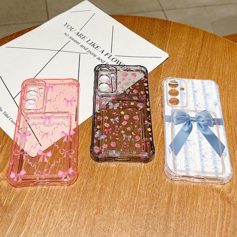 Bowknots Print Case For Samsung A57 A37 A17 S26 S25 S24 Ultra S23 S22 S21 FE A54 A15 A35 A55 A16 A26 A36 A56 5G Clear Card Slot Back Cover