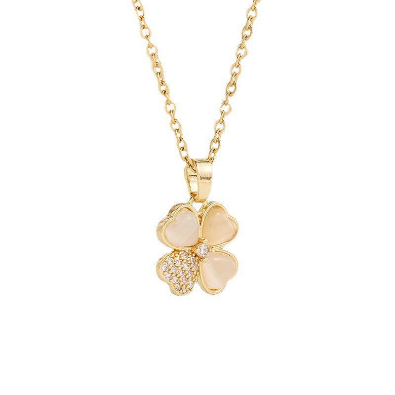 S925 Four-Leaf Clover Mother-of-Pearl & Diamond Women s Pendant Necklace