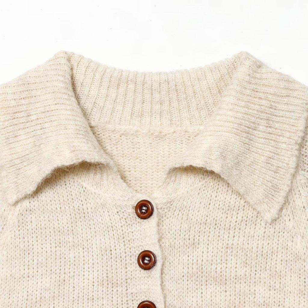 European Style 2026 Women's Fashionable Lapel Horizontal Diamond Knitwear Top