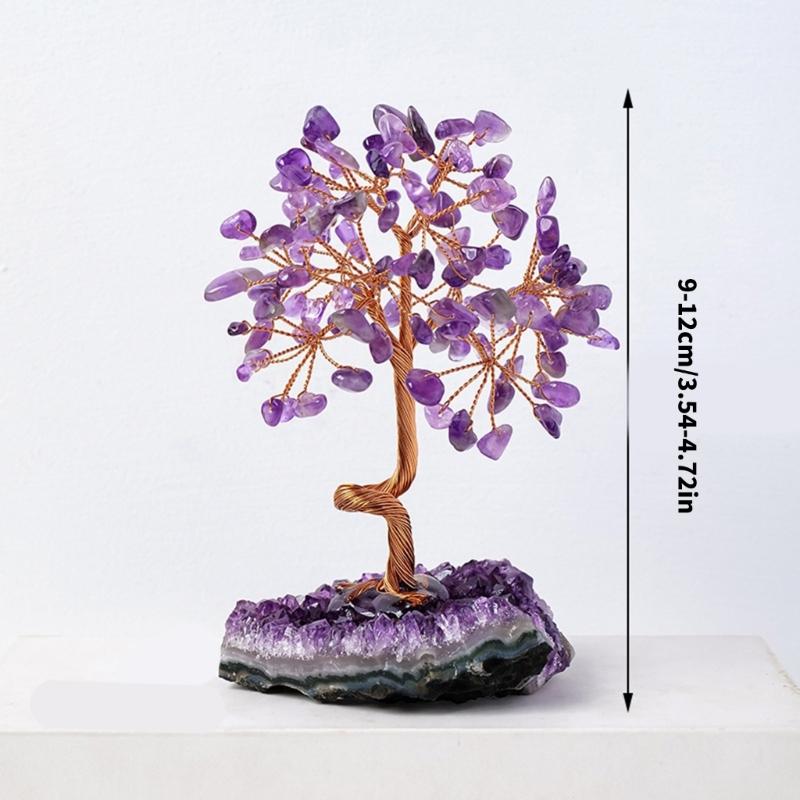 Fengshuis Crystal Bonsais Money Tree with Amethysts Cluster Base for Wealth and Prosperity Home Office Desktop Decors