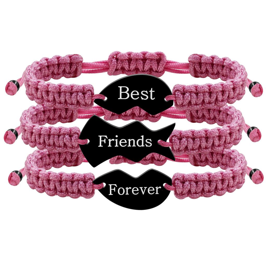 3-Piece Multicolor Puzzle Heart Best Friends Bangle Set, Titanium Steel Engraved
