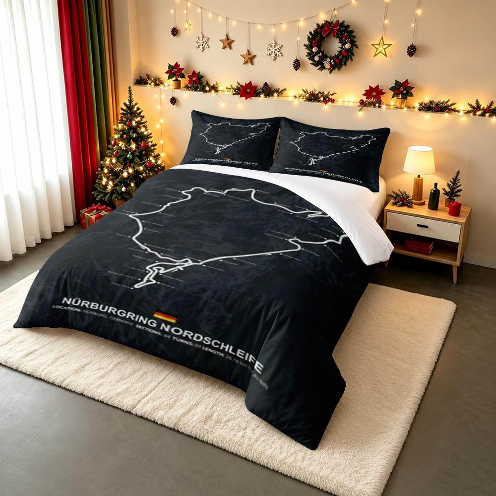 Nurburgring Nordschleife Track Map Bedding set (1 duvet cover, 2 pillowcases, duvet not included), Circuit Art Print