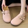 Fashion Slippers Leather Women Loafers Soft Wood Sole Clip-on Vulcanized Slides Women Eva Outsole Arch Support Loose-fit Slippers Woman