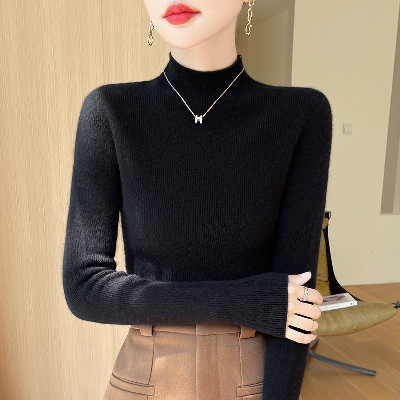 

Женский бесшовный цельный бархатный трикотаж: Полувысокий воротник, длинный рукав для осени/зимы M