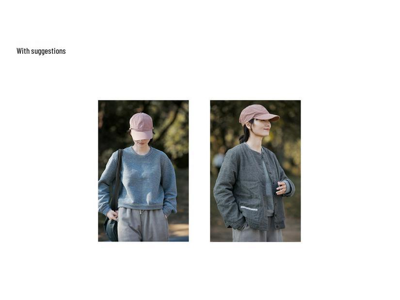 Women's Retro Gray Cotton Elastic Waist Casual Pants