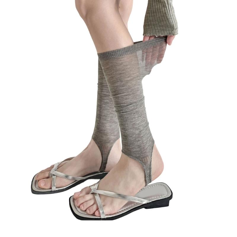 Dünne Damen Steigbügel Beinwärmer Dehnbare Baumwolle Wadenlänge Gestapelte Socken Mit Gerippten Bündchen Für Yoga Fitnessstudio Und Freizeit-Outfit