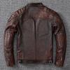 Chinese Size Vintage Yellow Brown Real Cowhide Genuine Leather Jacket Men Motorcycle Coat Mens Biker Clothes Spring Autumn Asian Size 6XL