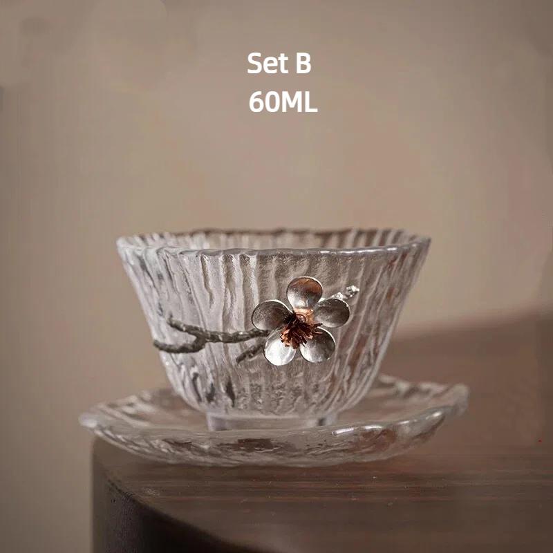 

Чайник из термостойкого стекла ручной работы в китайском стиле с дизайном цветущей сливы – Жаропрочный чайник для цветочного чая с верхней ручкой Teacup Set B