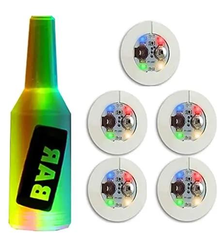 Lot de 5 sous-verres lumineux à LED pour bouteilles en verre, tapis pour fêtes, mariages, bars, Noël, maison, pub