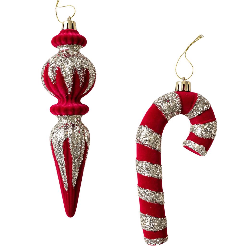 Flocked Candy Cane Decorative Flocked Christmas Ornament Holiday Hanging Decoration Christmas Themed Christmas Tree Decoration