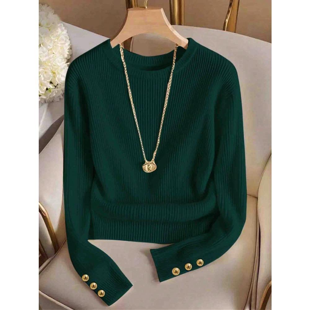 Women Knitted Long Sleeve T-Shirt Soft Basic Knit Top