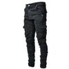 Men's Jeans Solid Color Stretch Multi Pocket Skinny Pants Slim Fit Denim Pants