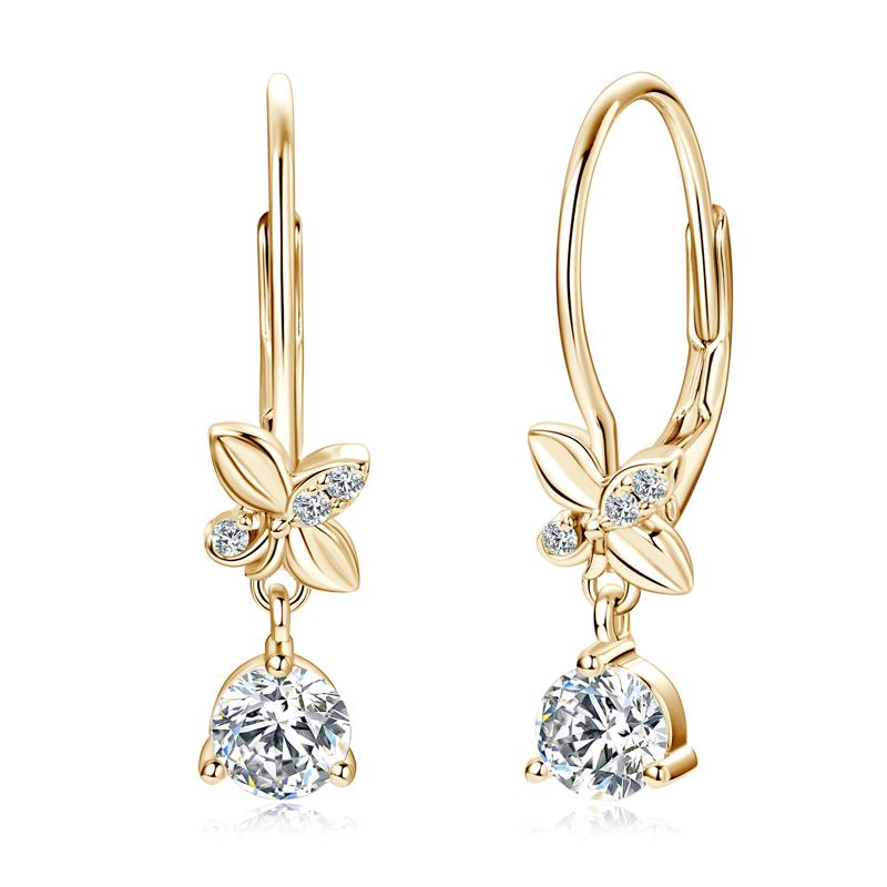 Trend Real 925 Silver 5mm Round Moissanite Drop Clip Earrings for Women Four-leaf Clover Valentine Wedding Jewelry Gift