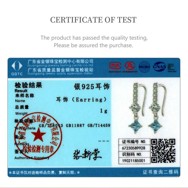 WOSTU 925 Sterling Silver Delicate Blue and White Square Zircons Ear Hook Earrings for Women Fine Jewelry Birthday Gift