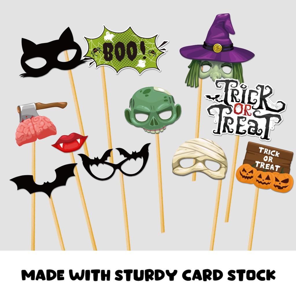 30pcs Happy Halloween Photo Booth Props Kit Witch Hat Pumpkin Bat Fancy Selfie Picture Prop for Kids Adults Dress Up Accessories