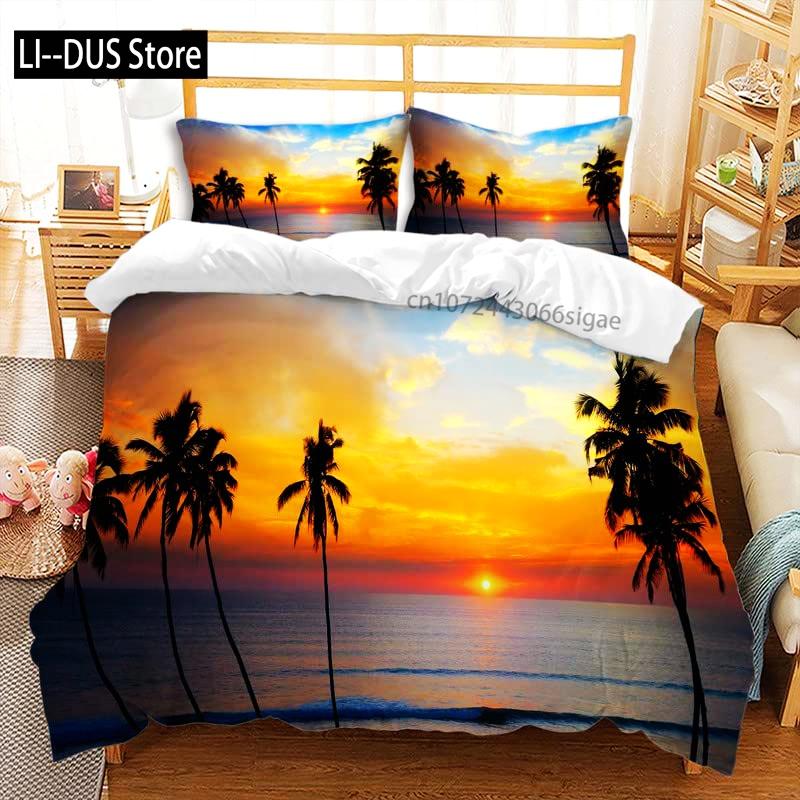 Sunset Palm Trees Duvet Cover Set 3Pcs Bedding Sets Quilt Cover With 2 Pillow Shams Full Queen King Size For Women Girl Teens