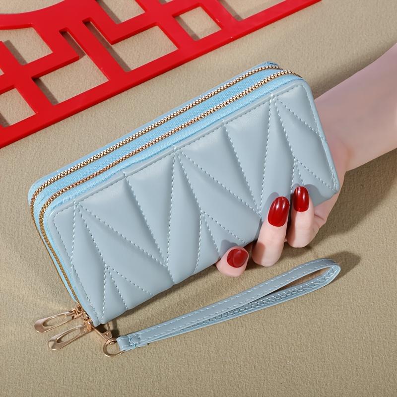 

Классический длинный кошелек на двойной молнии | Женская мода, держатель для карт и монетница, повседневный континентальный кошелек на молнии синий
