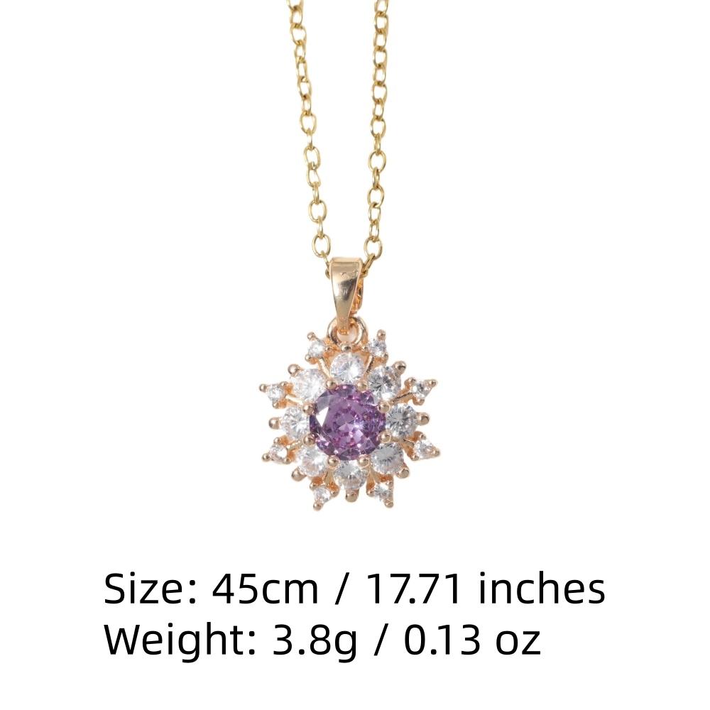 Purple Zirconia Sunburst Pendant Necklace, Golden Tone Sparkly Jewelry for Women