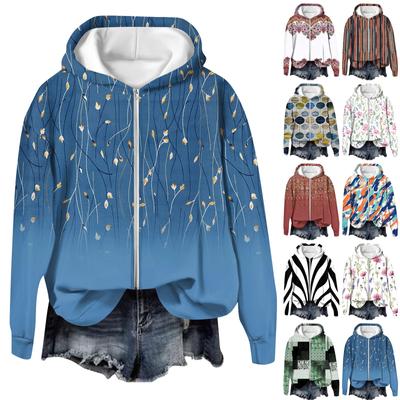 Coat For Women Long Sleeve Zip Up Print Outerwear Casual Jackets