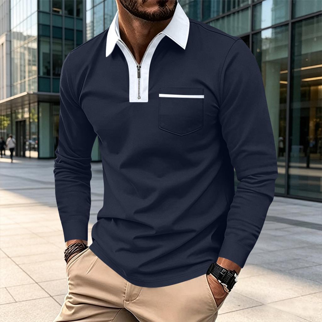 Men's Long Sleeve Shirt Slim Fit Color Block with Pocket