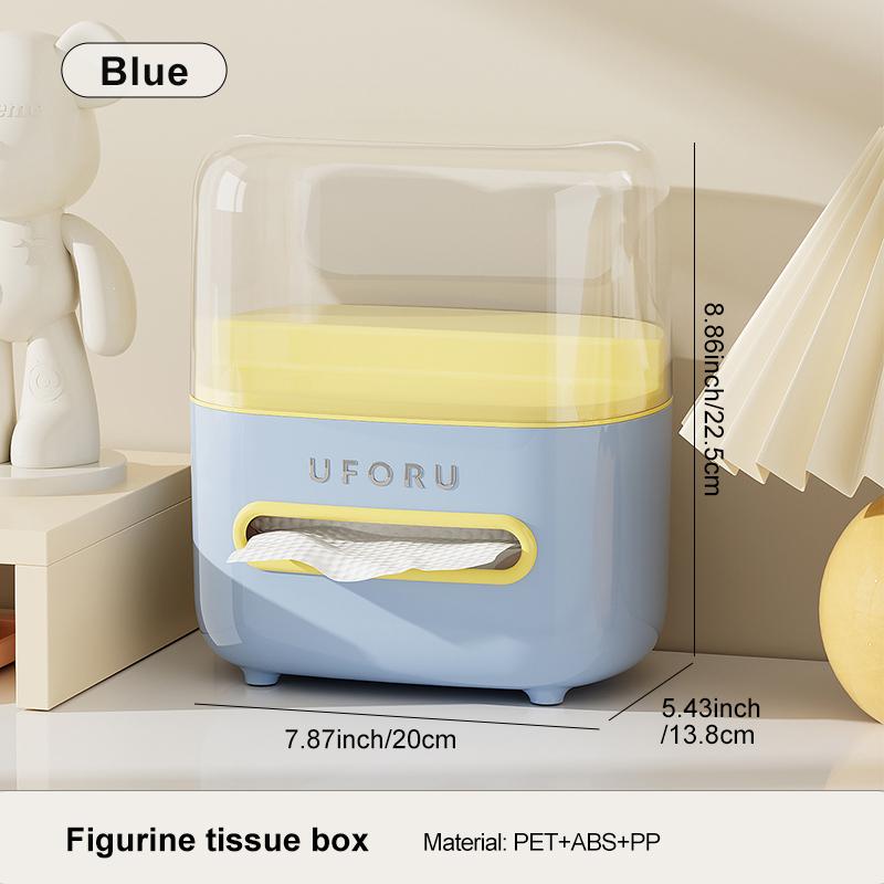

UFORU Clear Acrylic Desktop Organizer: Transparent Double-Layer Storage for Collectible Figurines & Tissue Box Holder синий