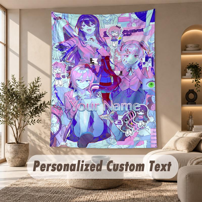 Tapestry Custom Name Text, Wall Hanging Tapestry Home Room DecorDoki Doki Literature Club