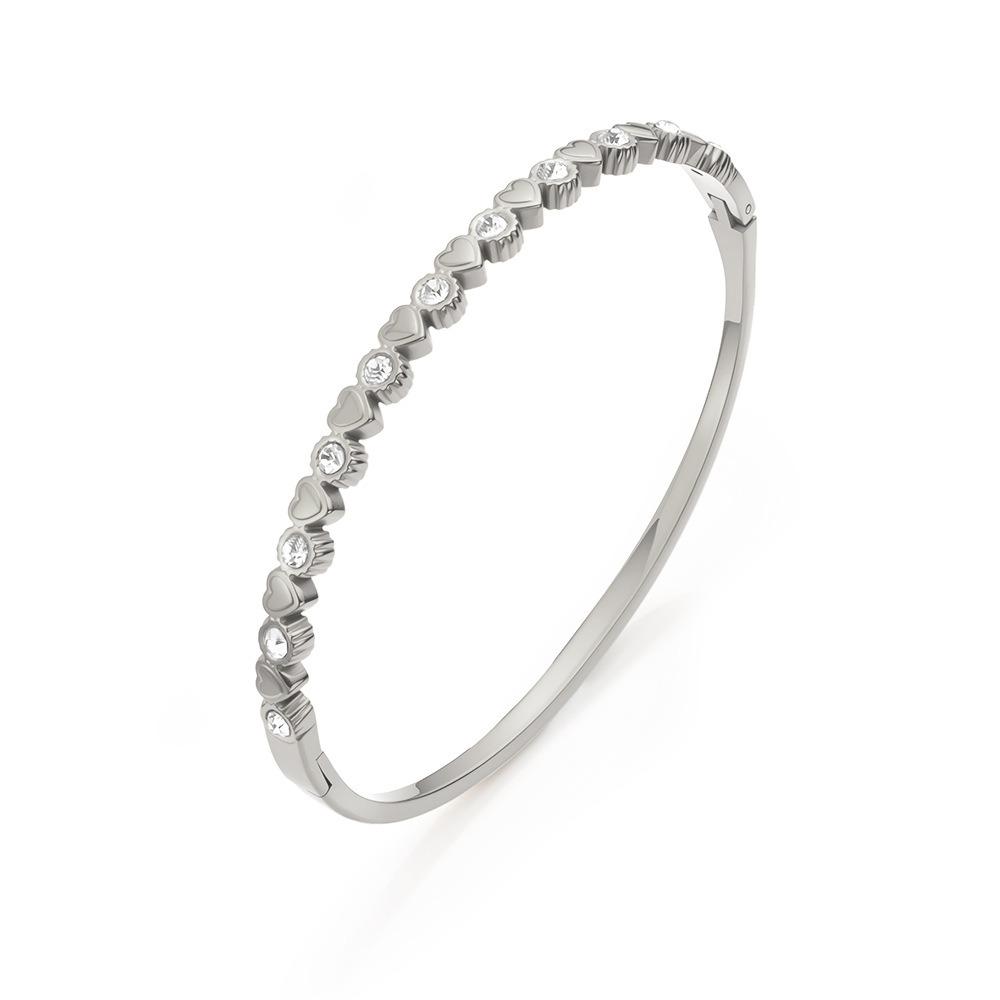 Love Heart Stacked Bangles Cute Fashion  Stainless Steel Bangle Jewelry Beads Cuff Bracelet  Daily