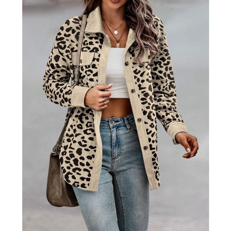 Women Fall Fashion Leopard Print Button Long Sleeve Jacket