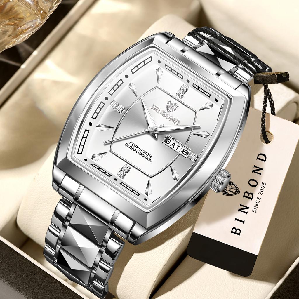 BINBOND Durable Accurate Week Display Auto Date Men's Watch Reloj Quartz Writstwatches For Men Luxury Luminous Waterproof