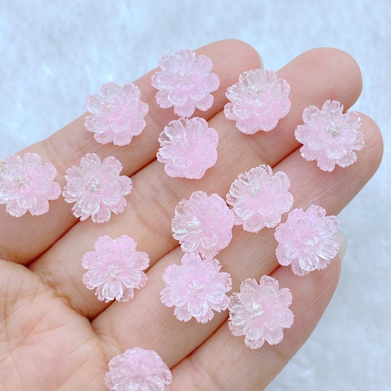 60 Stück neue, niedliche Mini-Nagellacke aus Kunstharz (11 mm), glänzende Cartoon-Blumen, flache Rückseite, Verzierungen für Haarschleifen und Accessoires