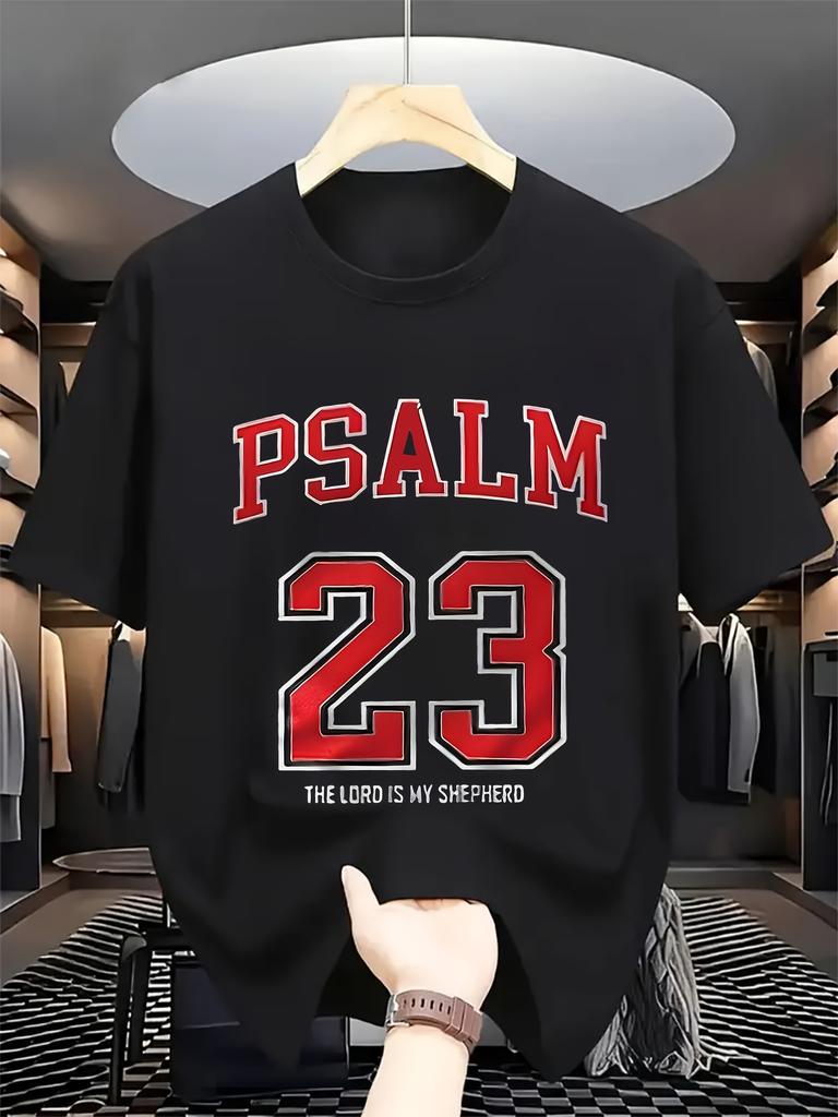 PSALM 23 THE LORD IS MY SHEPHERO Classic Retro Style Round Neck Short Sleeves Machine Washable Ideal for Casual SportWear C