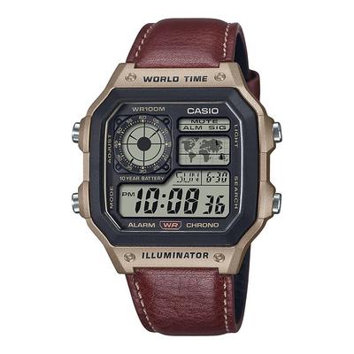 Standard Digital Weltzeit Lederarmband Quarz AE-1200WHL-5AV 100M Herrenuhr