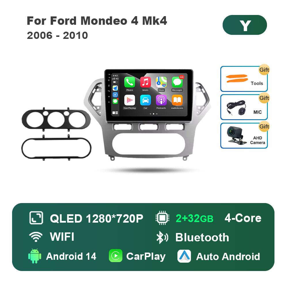 Android 14 Intelligent System Car Radio Multimedia Player for Ford Mondeo 4 Mk4 2006 - 2010 Touch Screen 4G WiFi BT GPS Navi