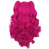 Parrucca Cosplay Stile Anime, Rosso Rosa Lunga Riccia Doppia Coda di Cavallo con Clip per Mascella