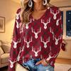 Women's V-Neck Long Sleeve Christmas Print Lightweight Blouse for Spring Summer