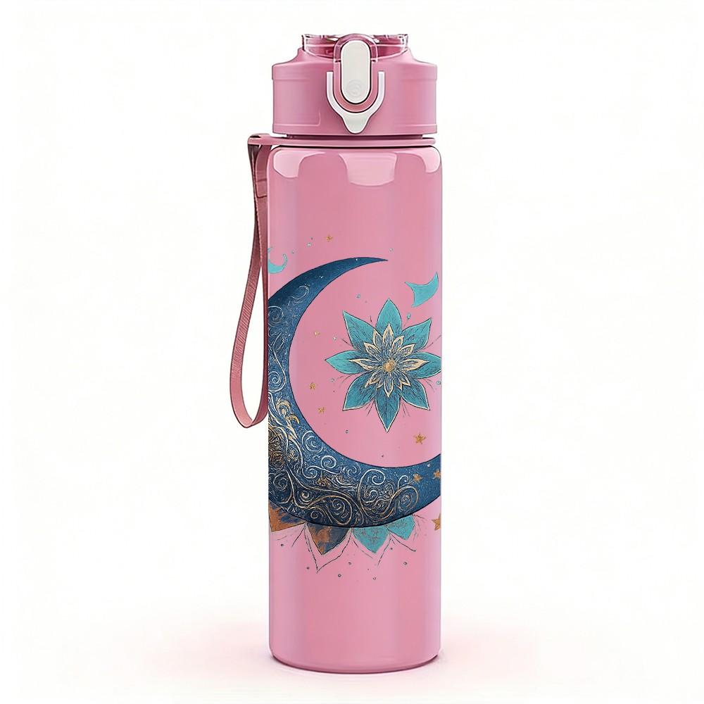 1PC Moon Star Cloud Night Sky Print 750ml Color Plastic Sports Water Bottle Leakproof Flip Straw Lid Suitable for Sports Office Home Use